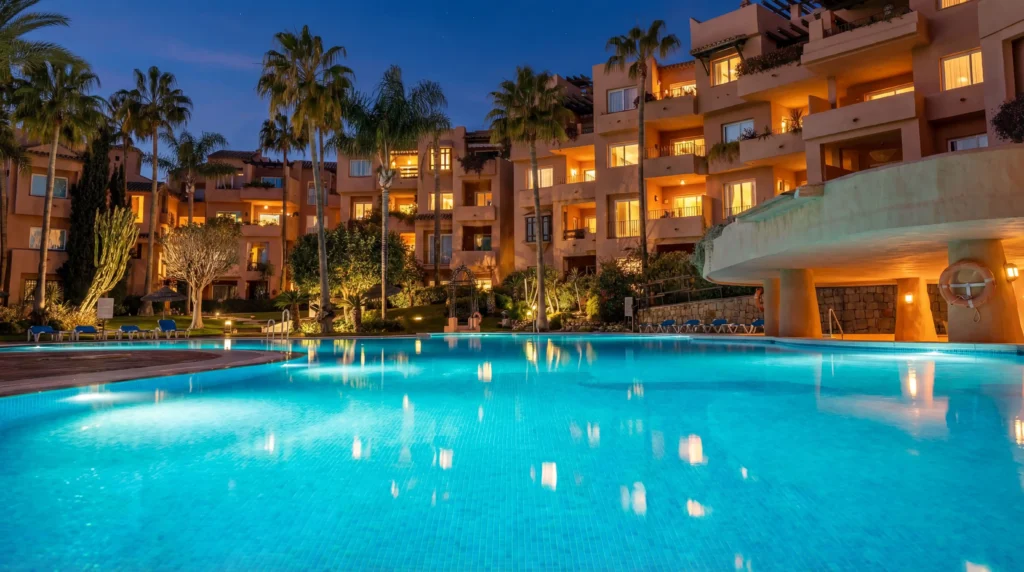 Luxury Marbella Golden Mile apartment with swimming pool, tropical gardens and modern terrace Costa del Sol holiday rental