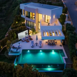 Luxury villa rental in Marbella with private infinity pool, panoramic sea views, modern architecture, Costa del Sol holiday home in Benahavís near Puerto Banús