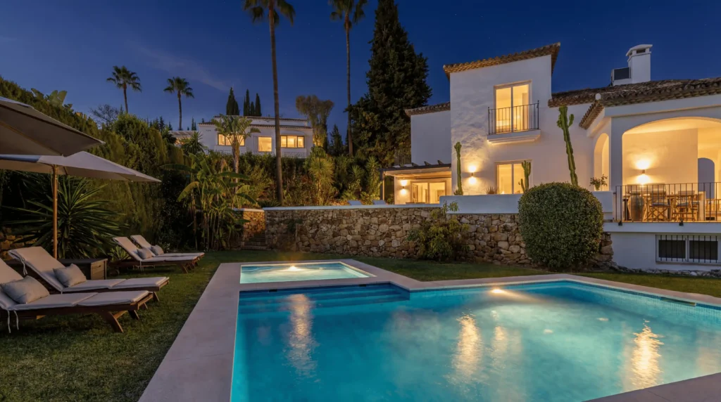 Villa Birkin luxury villa rental in Nueva Andalucía Marbella with heated private pool, home cinema, private gym and Golf Valley holiday accommodation