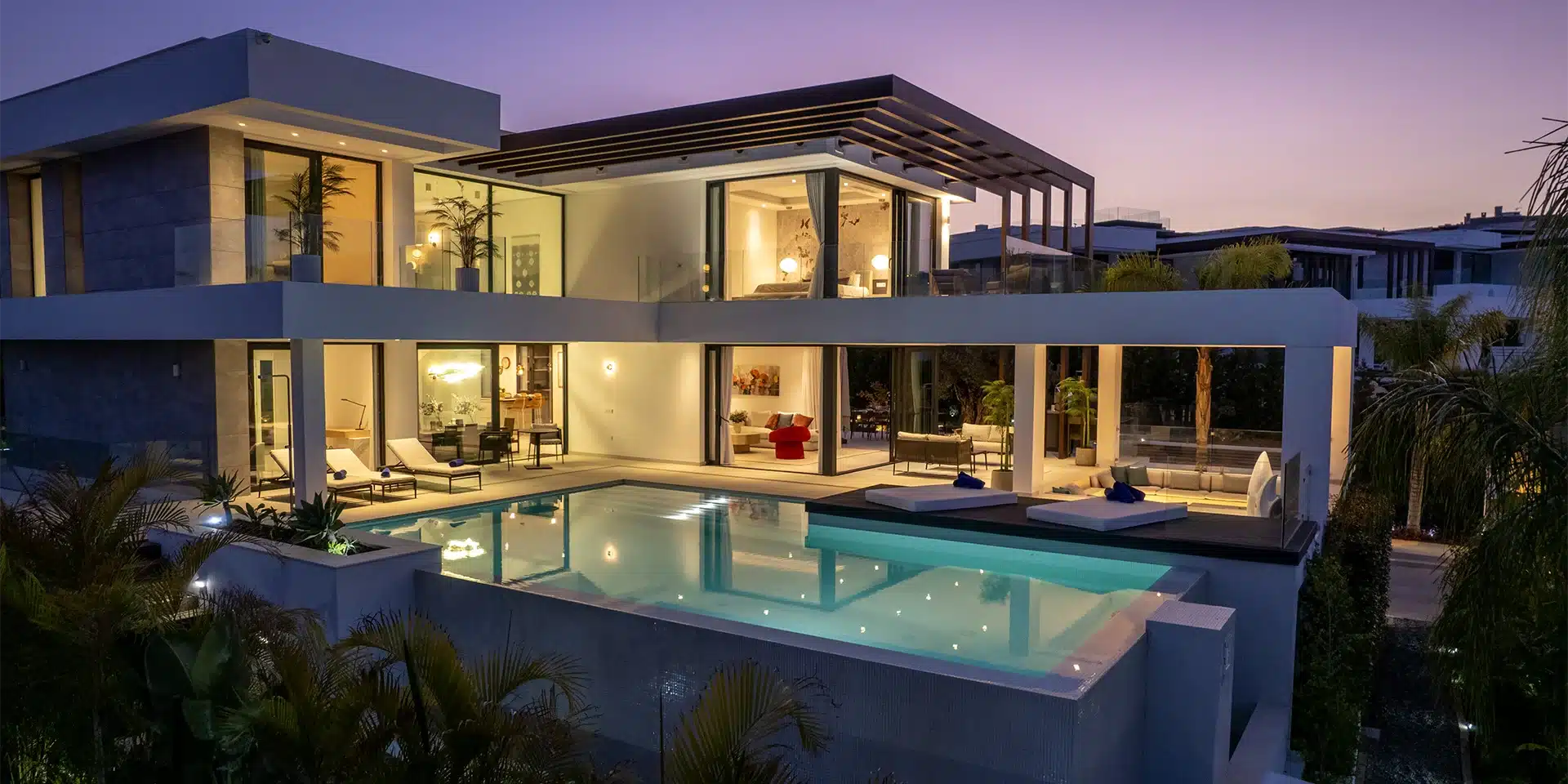 Luxury villa rental in Estepona with heated infinity pool, home cinema room, sea views, private gym, Mediterranean garden and exclusive Costa del Sol holiday accommodation